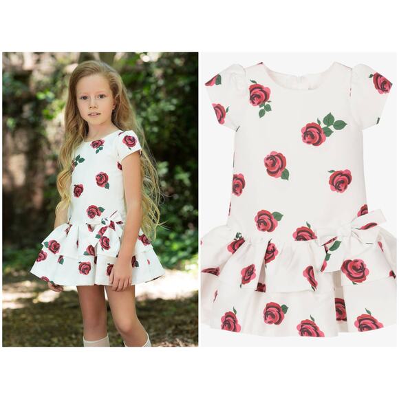 MAMA LUMA GIRLS IVORY & PINK ROSE DRESS NEW Size 9-10 Party Wedding Pageant - Picture 1 of 7